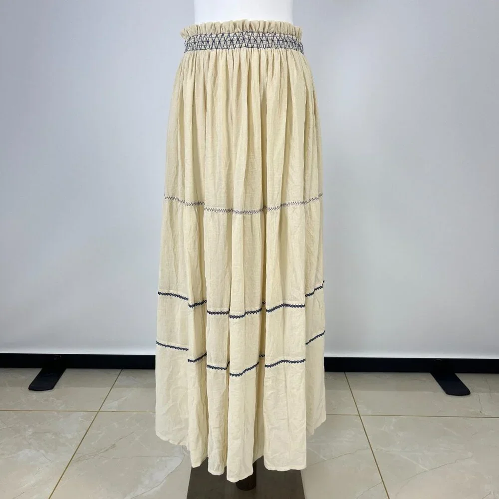 $595 NWOT See by Chloé Off-White Embroidered Maxi Skirt Size 38/L Pull-On - Picture 3 of 14
